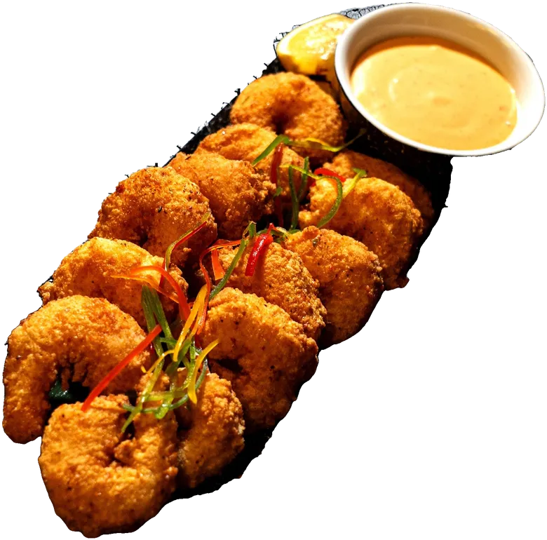 Crispy fried prawns with a dipping sauce